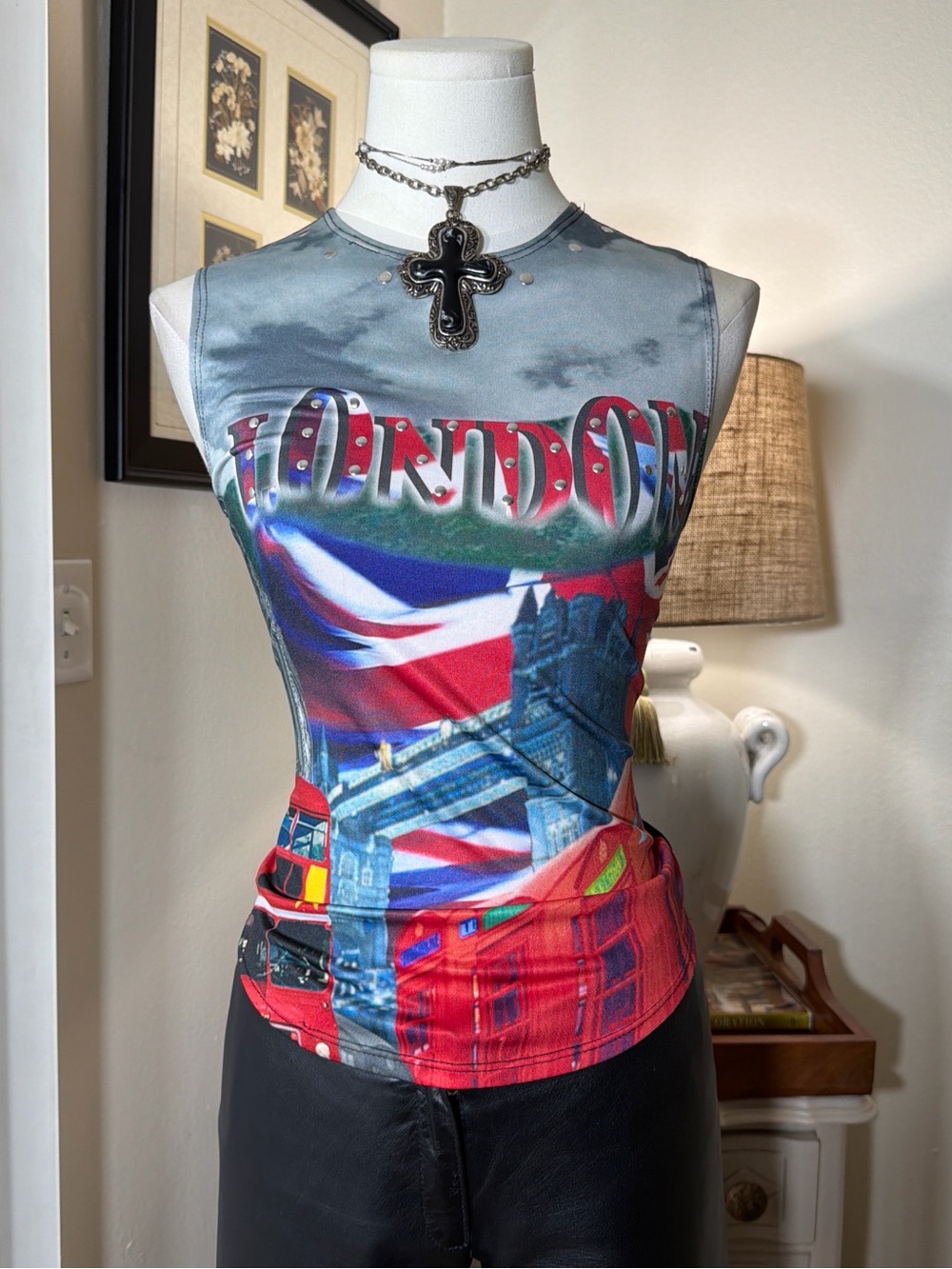 Eyeshadow London Graphic Tank Top - Red, Blue, Gray